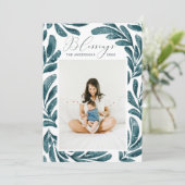 Blessings. Waterverf kerst met blauw Feestdagenkaart (Staand voorkant)