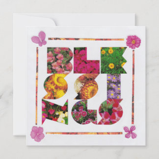 BLESSINGS White en Floral Letters Holiday Kaart