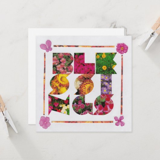 BLESSINGS White en Floral Letters Kaart (Voorkant / Achterkant in situ)