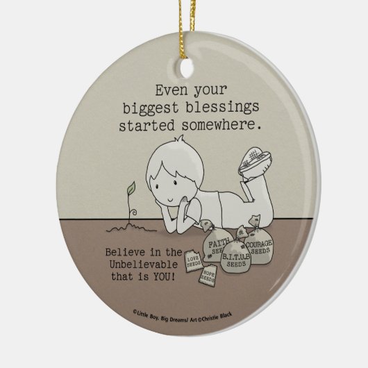 Blessings zijn ergens begonnen keramisch ornament (Links)