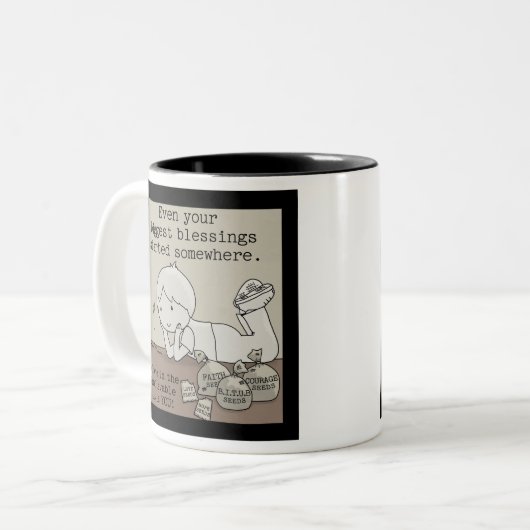 Blessings zijn ergens begonnen tweekleurige koffiemok (Voorkant links)