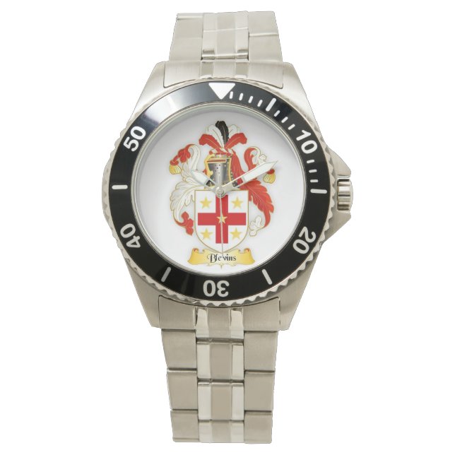 Blevins Family Crest Mannen RVS horloge (Voorkant)