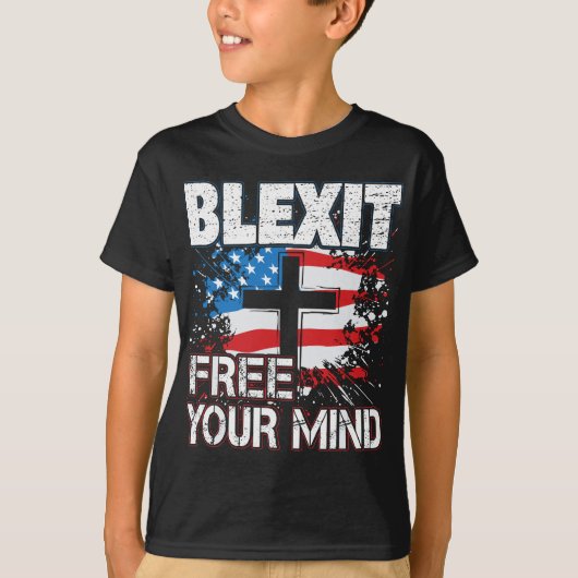 Blexit Free Your Mind Amerikaanse vlag en kruis T-shirt (Voorkant)