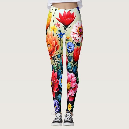 Blij Abstract Bloementuinontwerp Leggings (Voorkant)