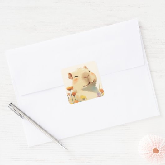 Blij als Capybara Vierkante Sticker (Envelop)