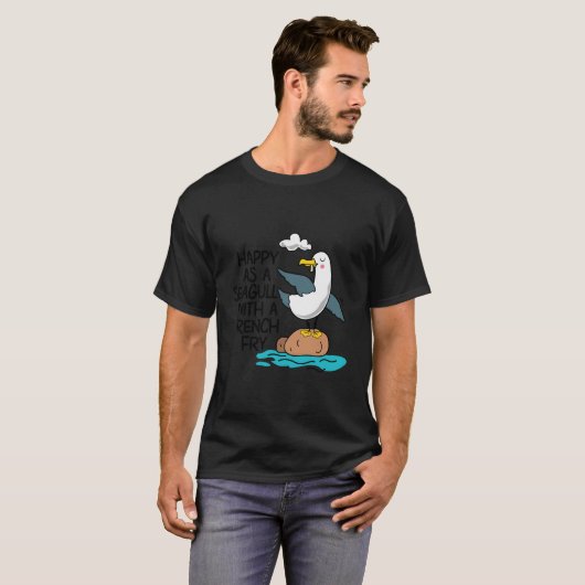 Blij als zeemeeuw met Franse Fry Grappige Vogel Fr T-shirt (Voorkant volledig)