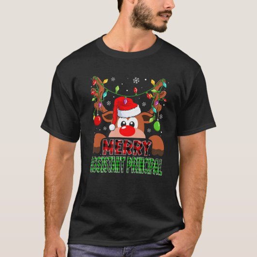 Blij assistent-directeur rendier buffel plaid C T-shirt (Voorkant)