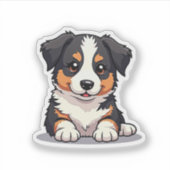 Blij Australian Shepherd Puppy – Chibi Kunst Sticker (Voorkant)