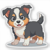 Blij Australian Shepherd Puppy – Chibi Kunst Sticker (Voorkant)