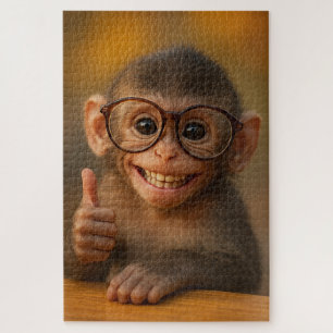 Blij baby aapje grappige glimlach puzzel