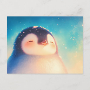 Blij baby-pinguïn in gouden winterson briefkaart