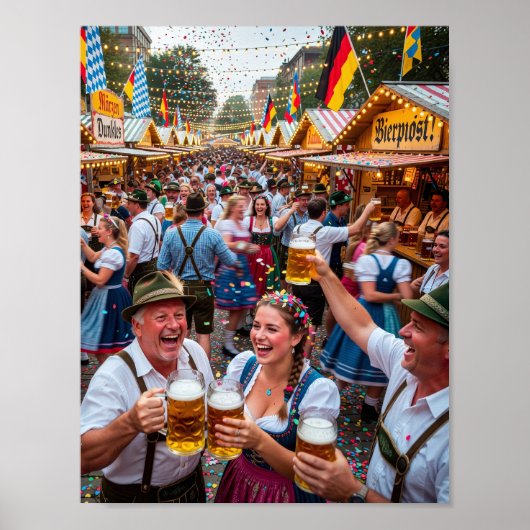 Blij Bavariaans Oktoberfest Scène Poster (Voorkant)