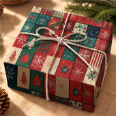 Blij Blauwe Rode Patchwork Kerstcadeau Verpakking Cadeaupapier