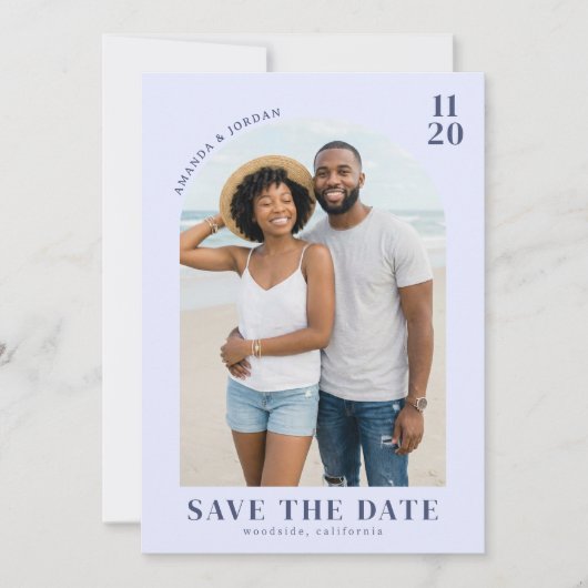 Blij Blauwe Strand Foto Save The Date (Voorkant)
