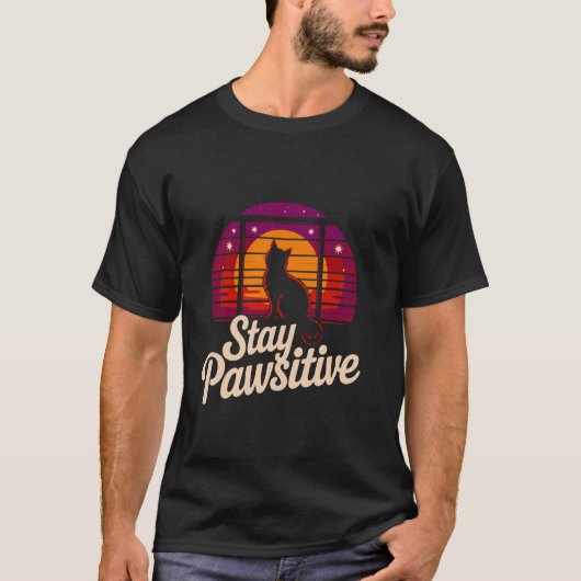 Blij Blijven Kat Kattenliefhebber Retro Optimisme T-shirt (Voorkant)
