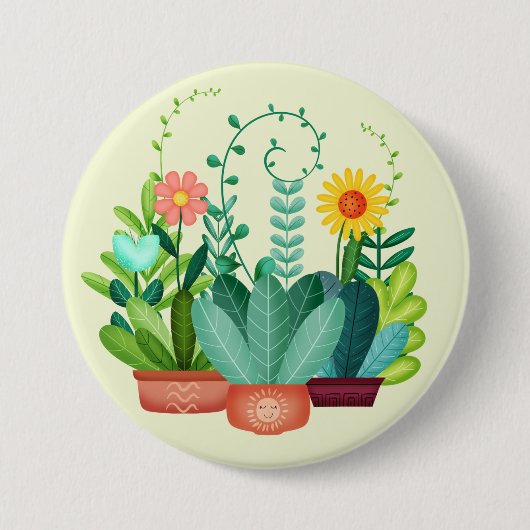 Blij Bloeiende Bloemen Ronde Button 7,6 Cm (Voorkant)