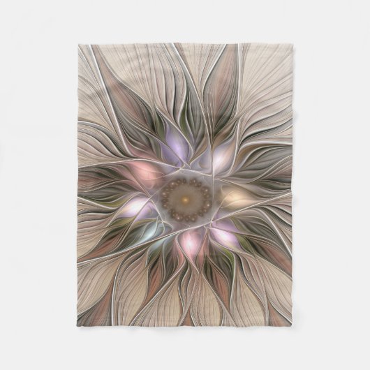 Blij Bloem Abstract Beige Bruin Bloem Fractal Fleece Deken (Voorkant)