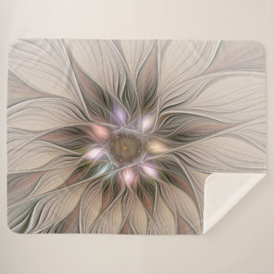 Blij Bloem Abstract Beige Bruin Bloemig Fractal Sherpa Deken
