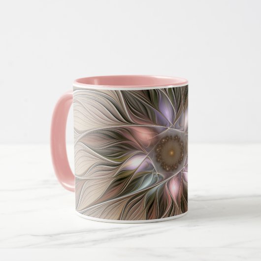 Blij Bloem Abstract Beige Bruin Bloemmotief Fracta Mok (Voorkant links)
