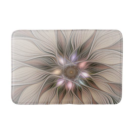 Blij Bloem Abstract Beige Bruine Bloemige Fractal Badmat (Voorkant)