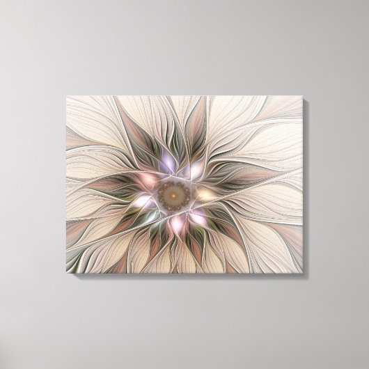 Blij Bloem Abstract Beige Bruine Bloemige Fractal Canvas Afdruk (Voorkant)