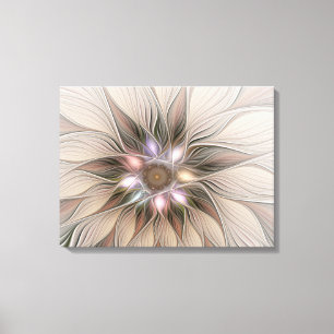 Blij Bloem Abstract Beige Bruine Bloemige Fractal Canvas Afdruk