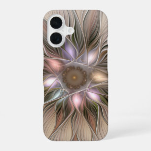 Blij Bloem Abstract Beige Bruine Bloemige Fractal iPhone 16 Hoesje