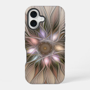 Blij Bloem Abstract Beige Bruine Bloemige Fractal iPhone 16 Hoesje