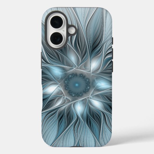 Blij Bloem Abstract Blauw Grijs Bloemig Fractal Case-Mate iPhone Case (Achterkant)
