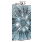 Blij Bloem Abstract Blauw Grijs Bloemig Fractal Heupfles (Rechts)