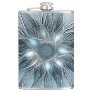 Blij Bloem Abstract Blauw Grijs Bloemig Fractal Heupfles