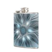 Blij Bloem Abstract Blauw Grijs Bloemig Fractal Heupfles (Links)