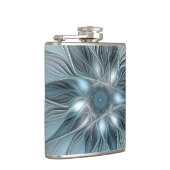 Blij Bloem Abstract Blauw Grijs Bloemig Fractal Heupfles (Rechts)