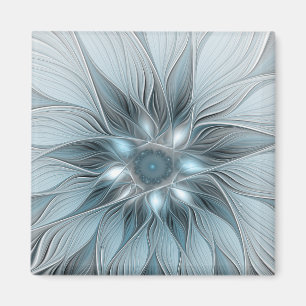 Blij Bloem Abstract Blauw Grijs Bloemig Fractal Magneet