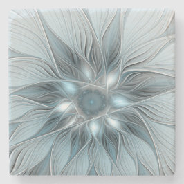 Blij Bloem Abstract Blauw Grijs Bloemig Fractal Stenen Onderzetter
