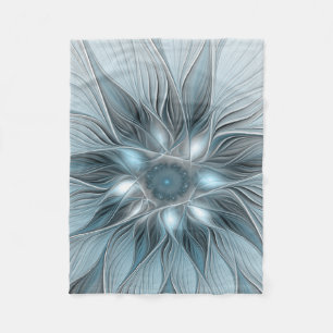 Blij bloem abstract blauw grijs bloemmotief fracta fleece deken
