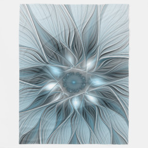Blij bloem abstract blauw grijs bloemmotief fracta fleece deken