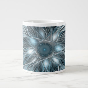 Blij bloem abstract blauw grijs bloemmotief fracta grote koffiekop