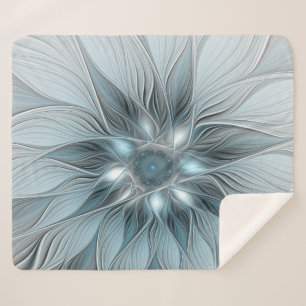 Blij bloem abstract blauw grijs bloemmotief fracta sherpa deken