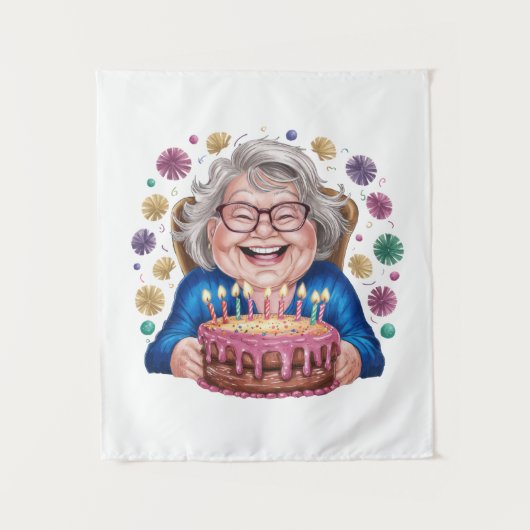 Blij Bril Oma Verjaardag Grafisch Wandkleed (Voorkant)
