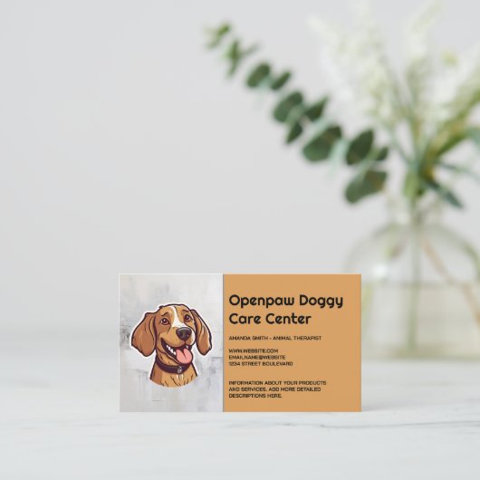Blij Bruin Puppy Lachend Visitekaartje (Staand voorkant)