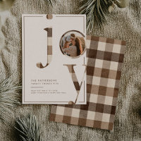 Blij Bruin Rustiek Gingham Familie Foto Kerstmis