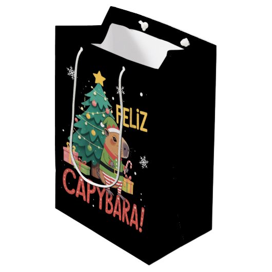 Blij Capybara Elf Kerstmis Kerstboom  Medium Cadeauzakje (Voorkant Gekanteld)