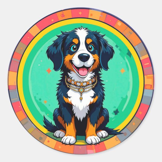 Blij Cartoon Hond Ronde Sticker (Voorkant)