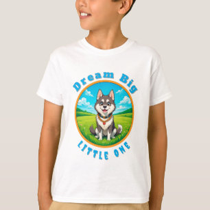 Blij Cartoon Husky Hond Zittend Buiten T-shirt