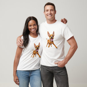 Blij Cartoon Miniatuur Pinscher Hond Grote Oren Pu T-shirt