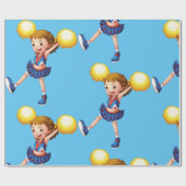 Blij Cheerleader Meisje Gouden Pom Poms Cadeaupapier (Vlak)