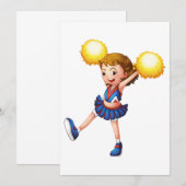 Blij Cheerleader Meisje Gouden Pom Poms Kaart (Voorkant / Achterkant)