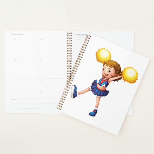 Blij Cheerleader Meisje Gouden Pom Poms Planner (Display)