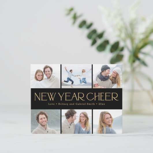 Blij collage Gelukkig Nieuwjaar Wenskaart Feestdagenkaart (Staand voorkant)